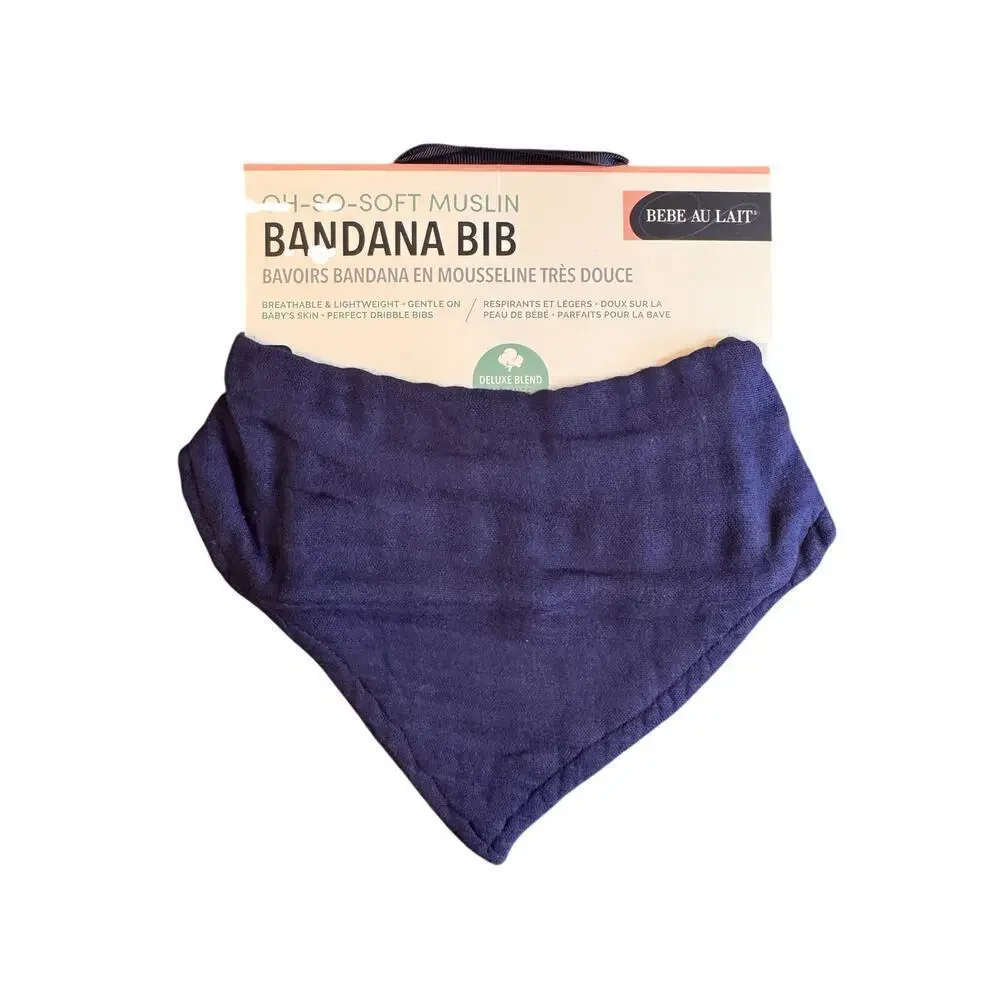 Bébé au Lait Muslin Bandana Bib Navy Blue Oh-So-Soft Drool Bib Baby